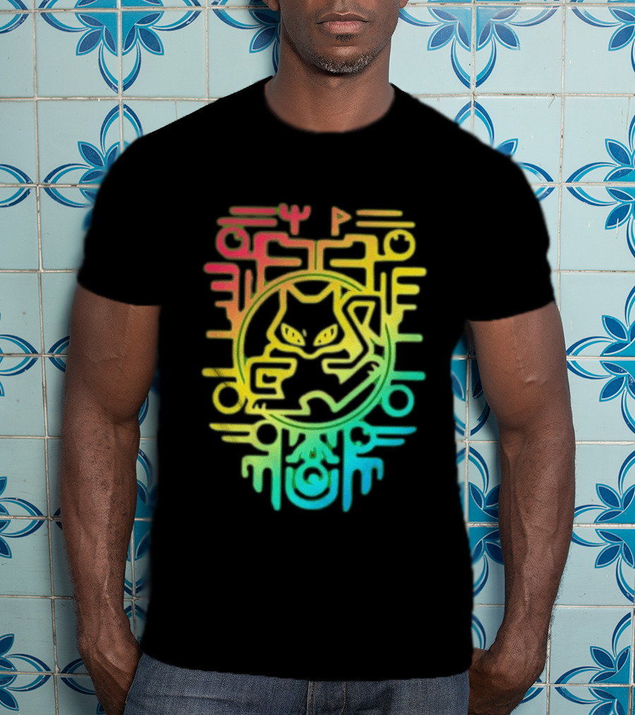 Og Ancient Mew And Mewtwo Pokemon Holographic Hieroglyphic T-Shirt