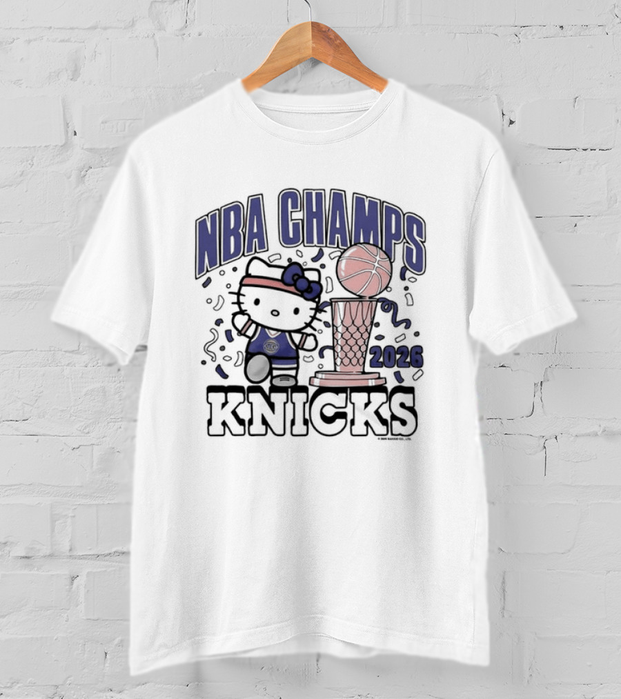 NBA Champs 2026 Knicks Hello Kitty Basketball Celebration T-Shirt