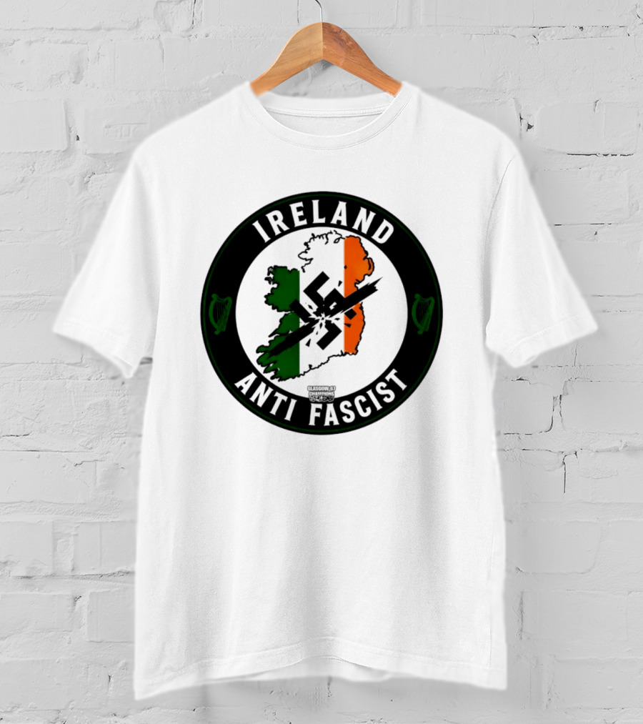 Ireland Anti Fascist Map Design With Tri Color Stripes And Crossed Out T-Shirt