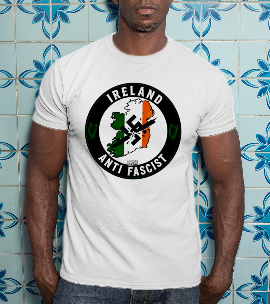 Ireland Anti Fascist Map Design With Tri Color Stripes And Crossed Out T-Shirt