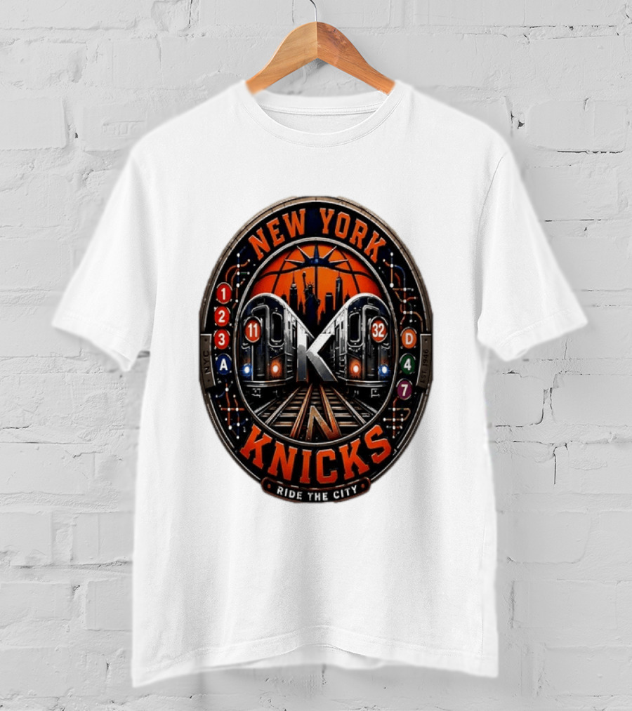 New York Knicks Ride The City Subway Basketball Skyline T-Shirt
