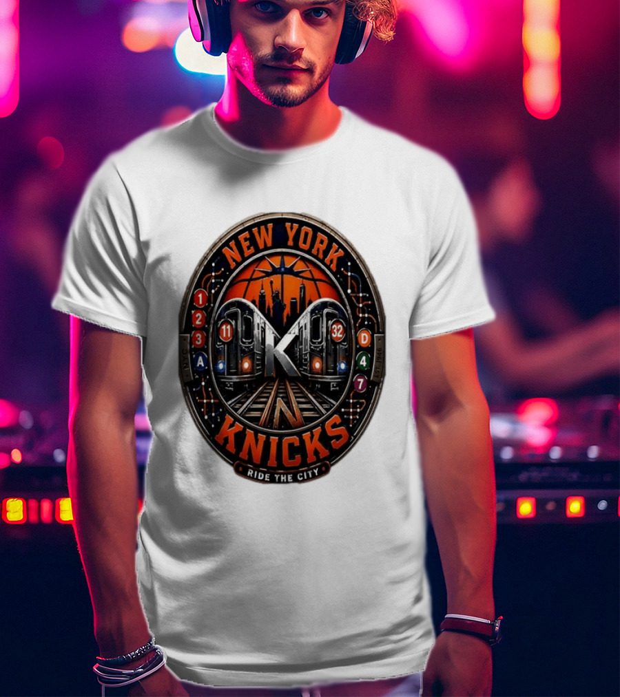 New York Knicks Ride The City Subway Basketball Skyline T-Shirt