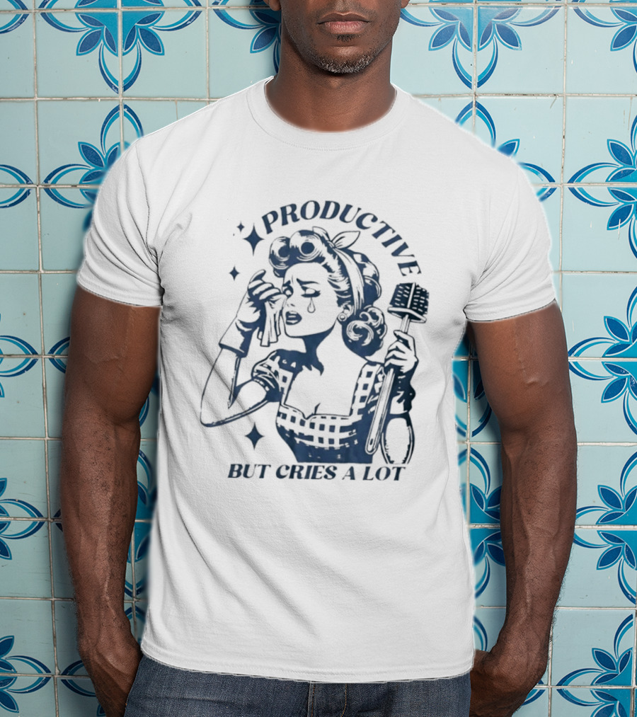 Productive But Cries A Lot Retro Housewife Aesthetic T-Shirt