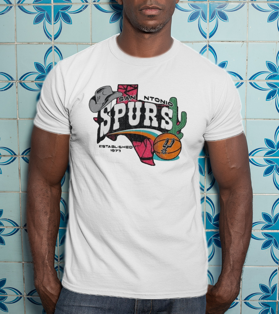 San Antonio Spurs Established 1973 Texas Map Basketball Cactus Cowboy Hat T-Shirt