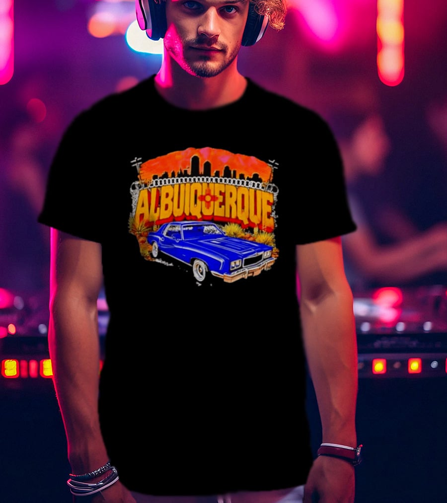 Albuquerque New Mexico Classic Car Skyline Desert Landscape T-Shirt