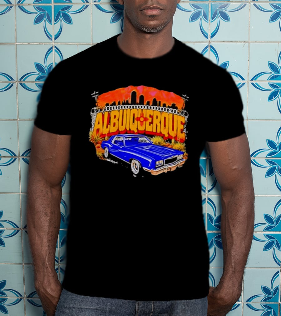 Albuquerque New Mexico Classic Car Skyline Desert Landscape T-Shirt