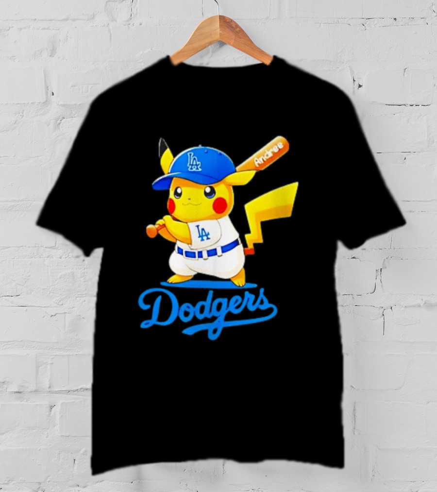 Andree Pikachu Dodgers LA Baseball Batting T-Shirt