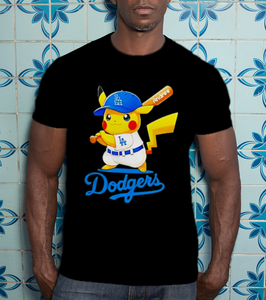 Andree Pikachu Dodgers LA Baseball Batting T-Shirt