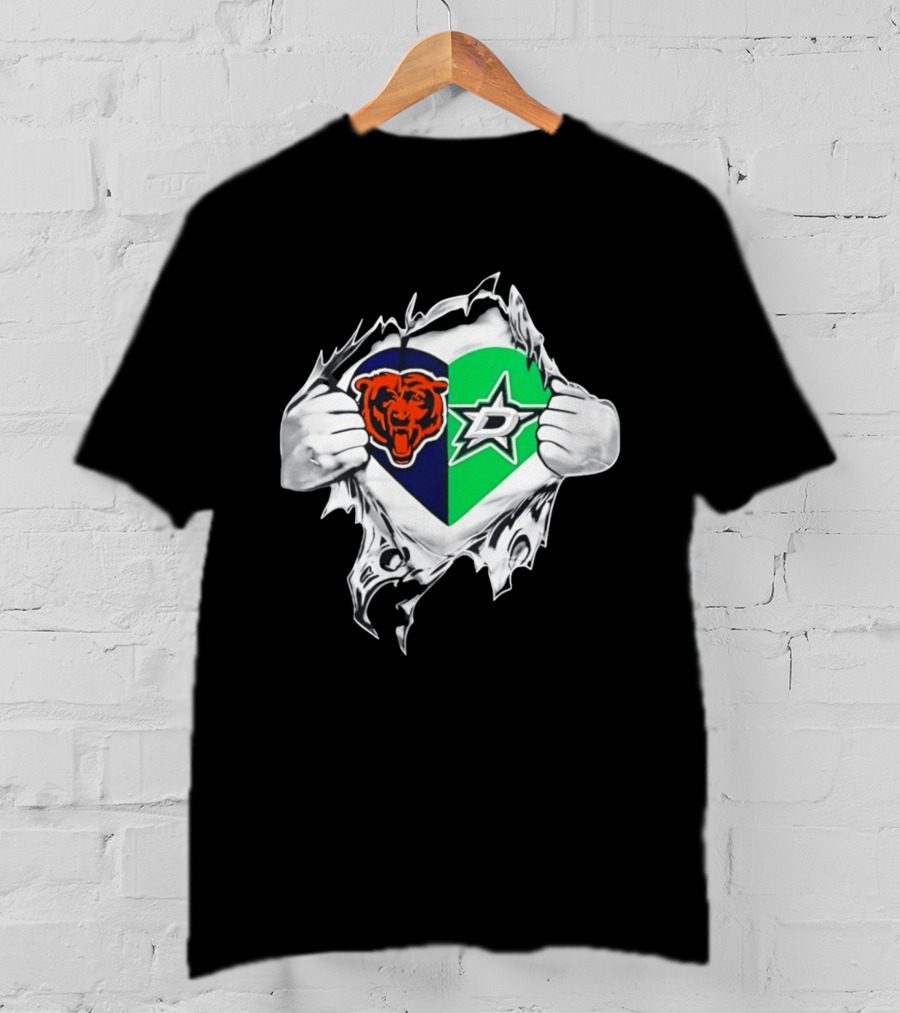 Chicago Bears Dallas Stars Heart Ripping Skin T-Shirt