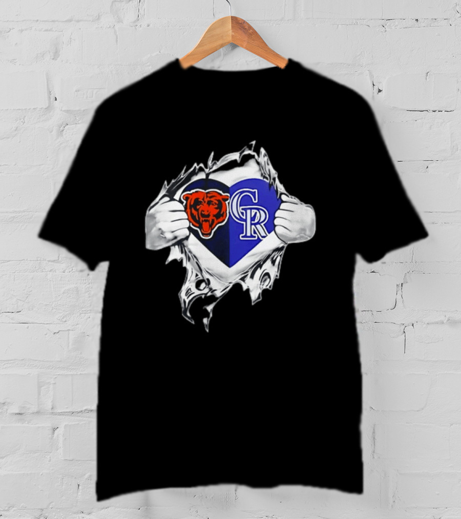 Chicago Bears Colorado Rockies Heart Ripping Open T-Shirt