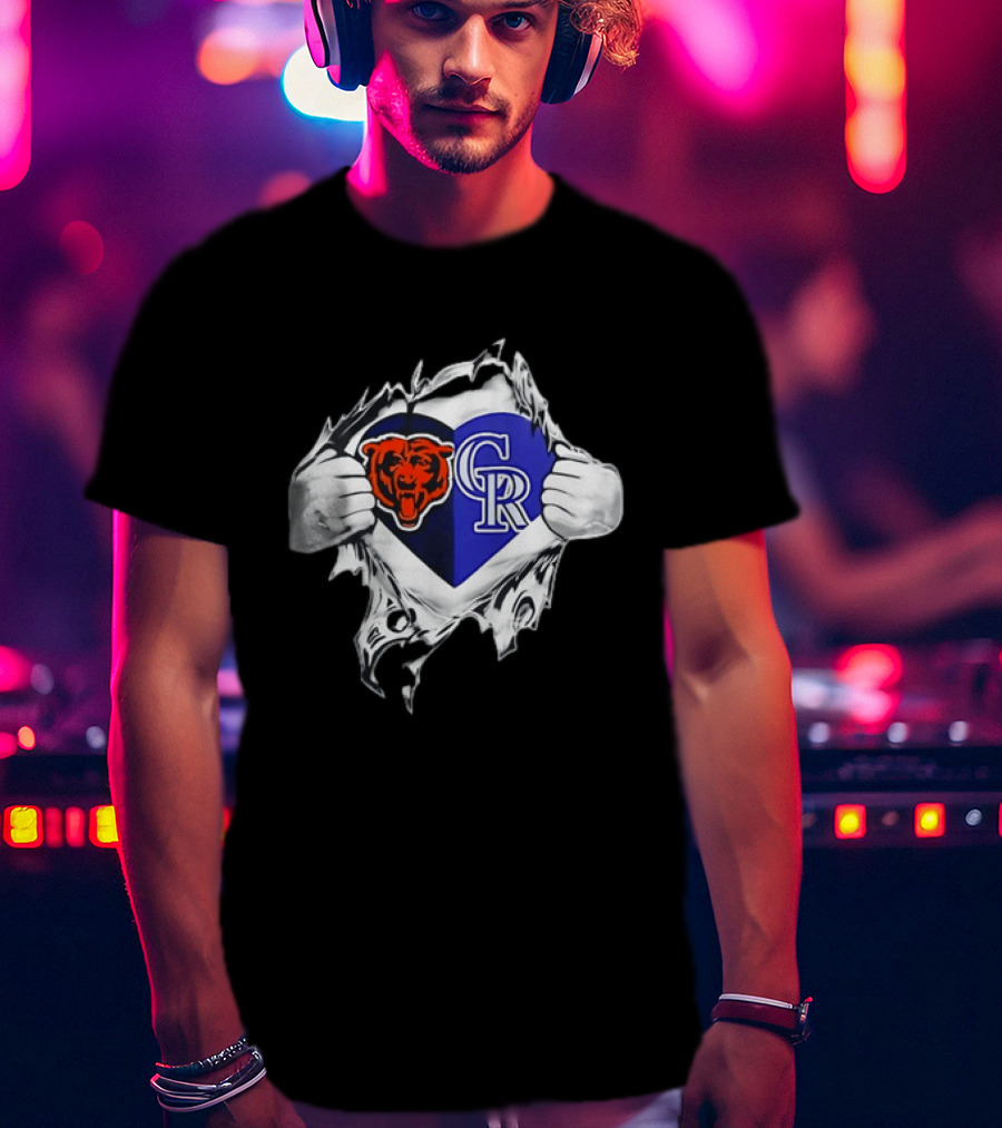 Chicago Bears Colorado Rockies Heart Ripping Open T-Shirt