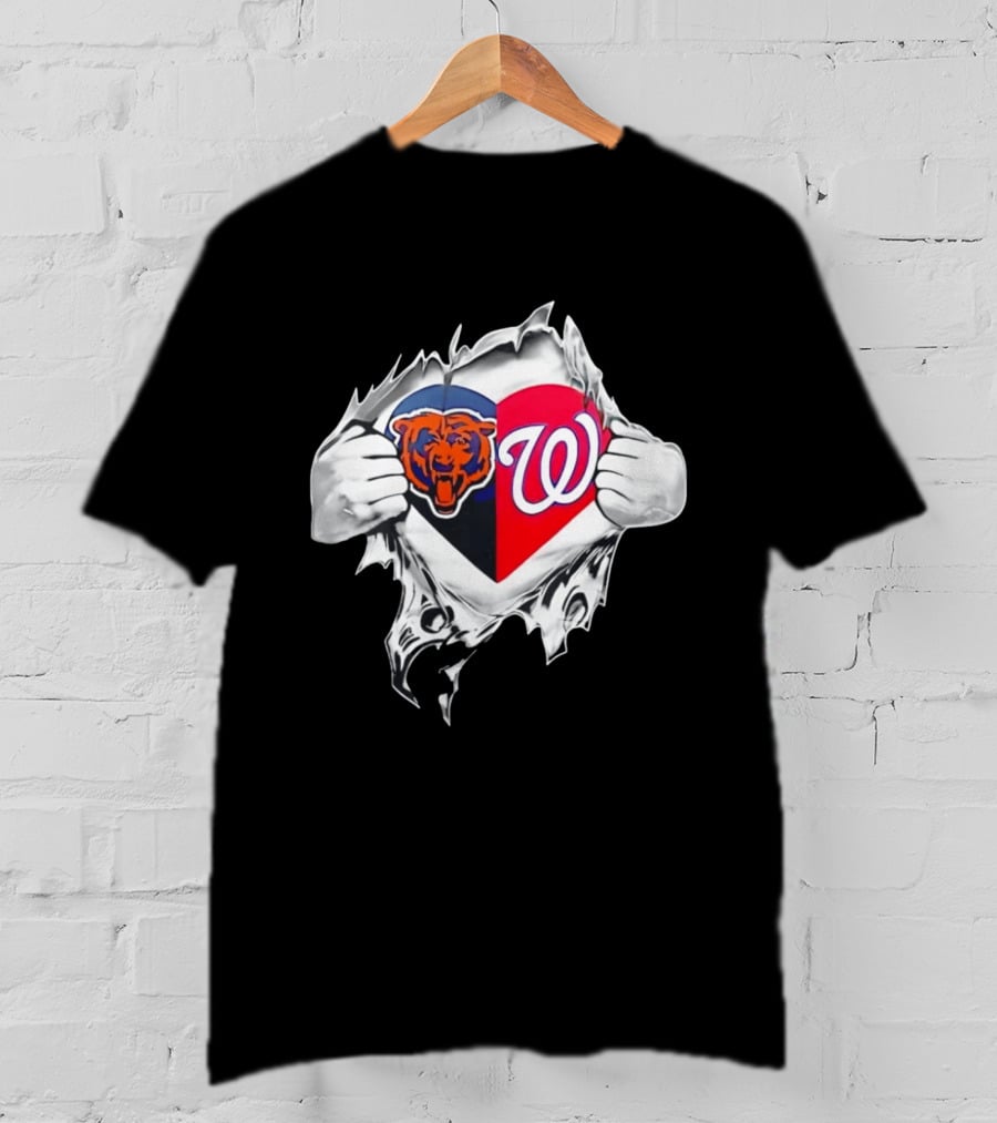 Chicago Bears Washington Nationals Heart Hands Fan Art Image T-Shirt