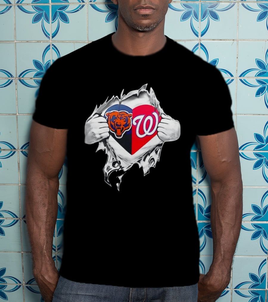 Chicago Bears Washington Nationals Heart Hands Fan Art Image T-Shirt