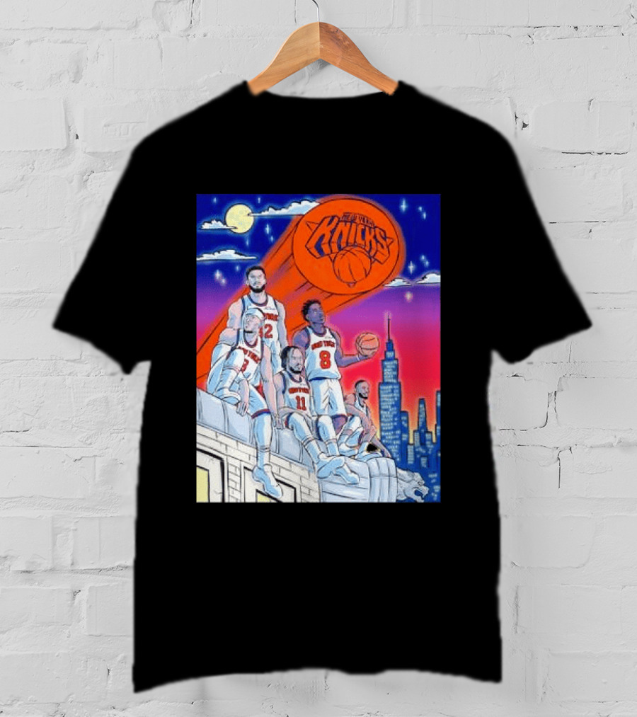 New York Knicks Jalen Brunson Julius Randle Mikal Bridges Basketball City Skyline T-Shirt