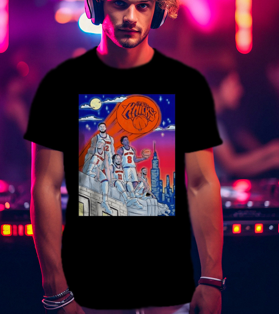 New York Knicks Jalen Brunson Julius Randle Mikal Bridges Basketball City Skyline T-Shirt
