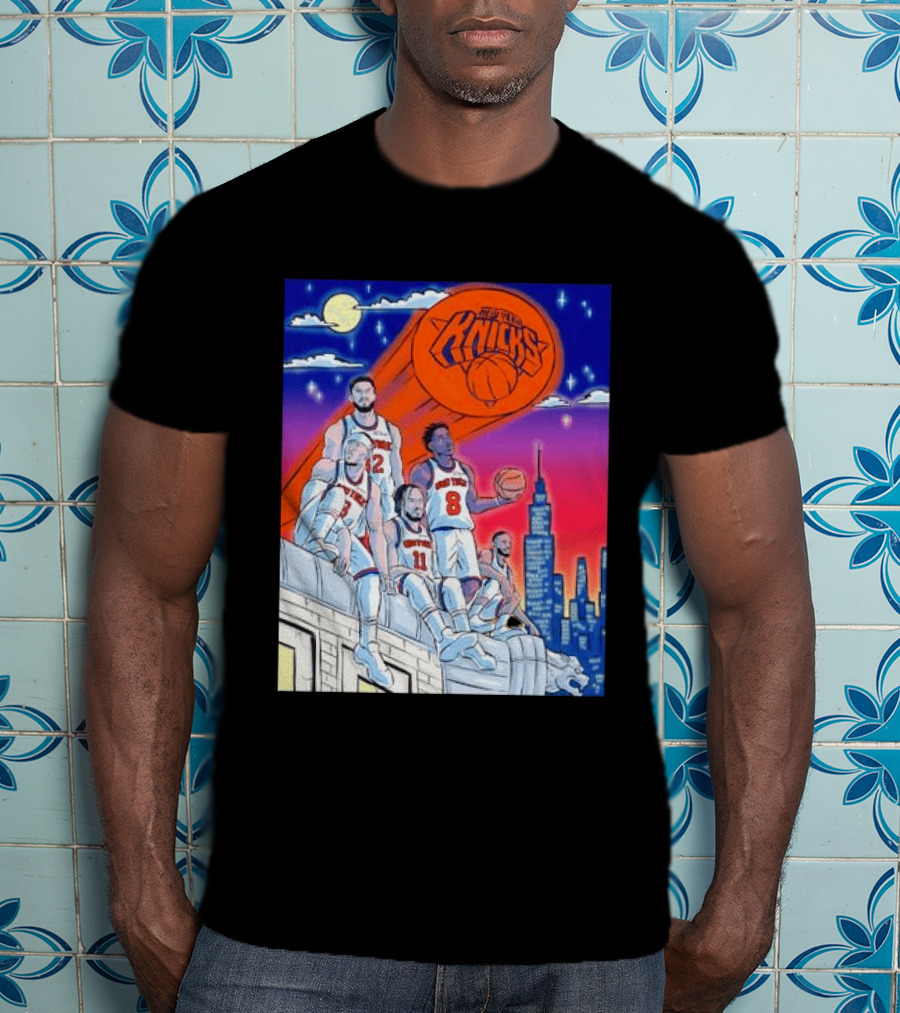 New York Knicks Jalen Brunson Julius Randle Mikal Bridges Basketball City Skyline T-Shirt
