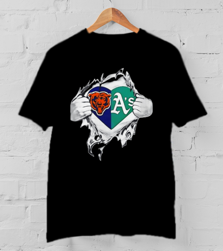Chicago Bears Heart Oakland A's Fan Blend T-Shirt