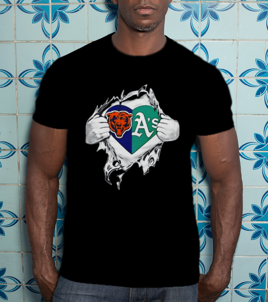 Chicago Bears Heart Oakland A's Fan Blend T-Shirt