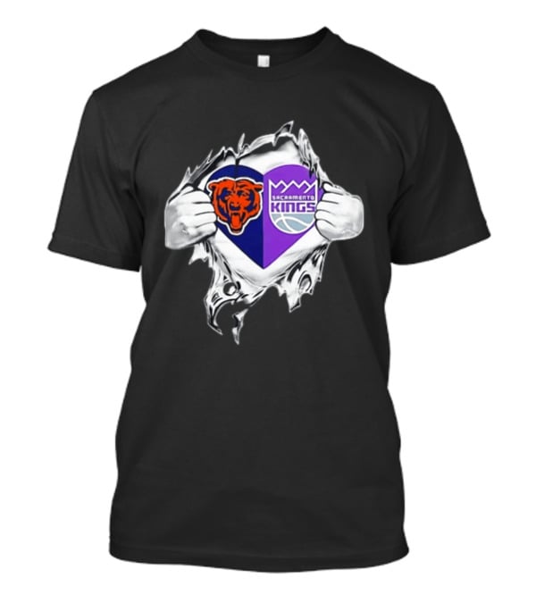 Heart Rip Chicago Bears Sacramento Kings Fan Logo Combo T-Shirt