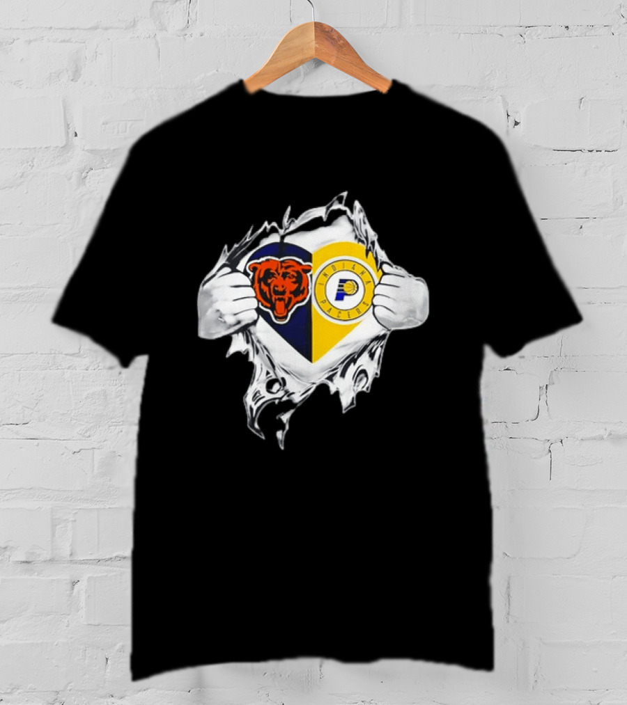 Heart Ripping Open Chicago Bears Indiana Pacers Fans Dual Team Loyalty T-Shirt