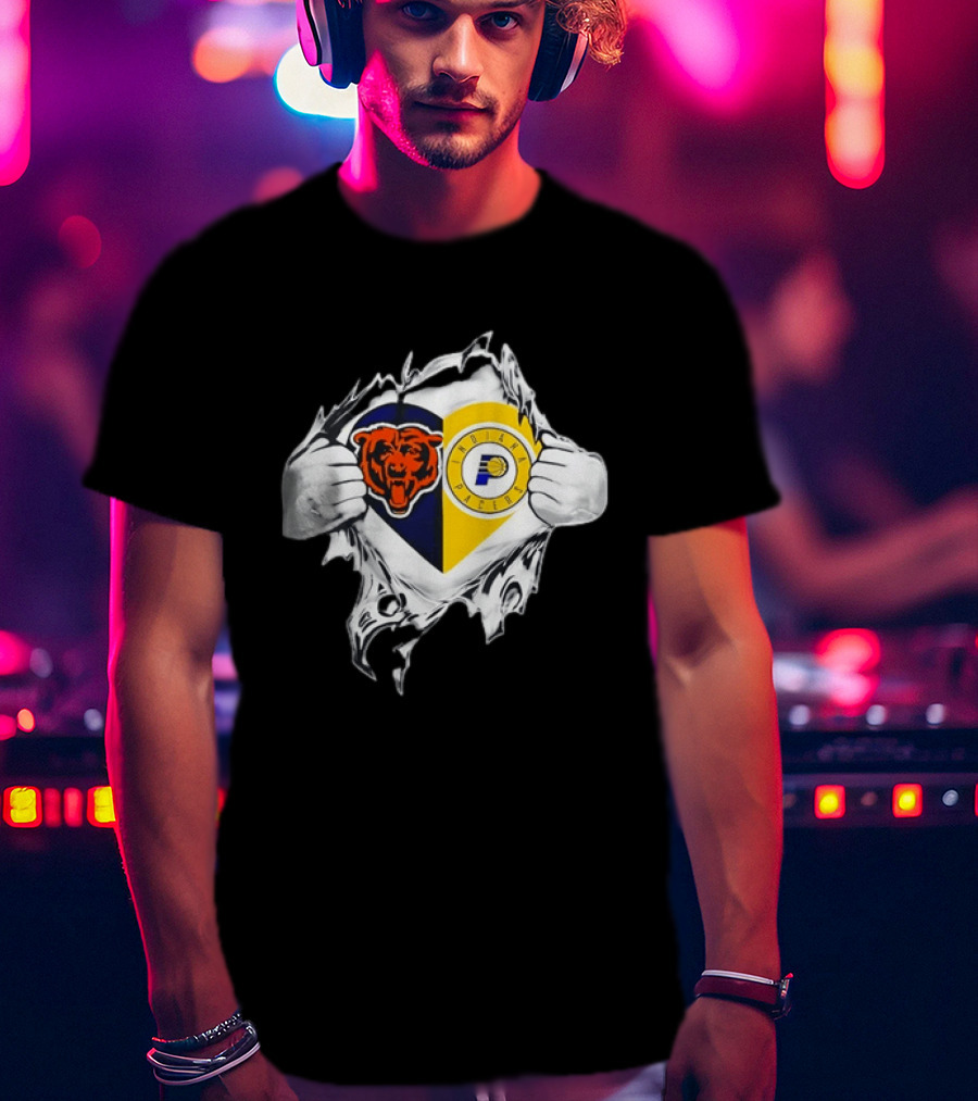 Heart Ripping Open Chicago Bears Indiana Pacers Fans Dual Team Loyalty T-Shirt
