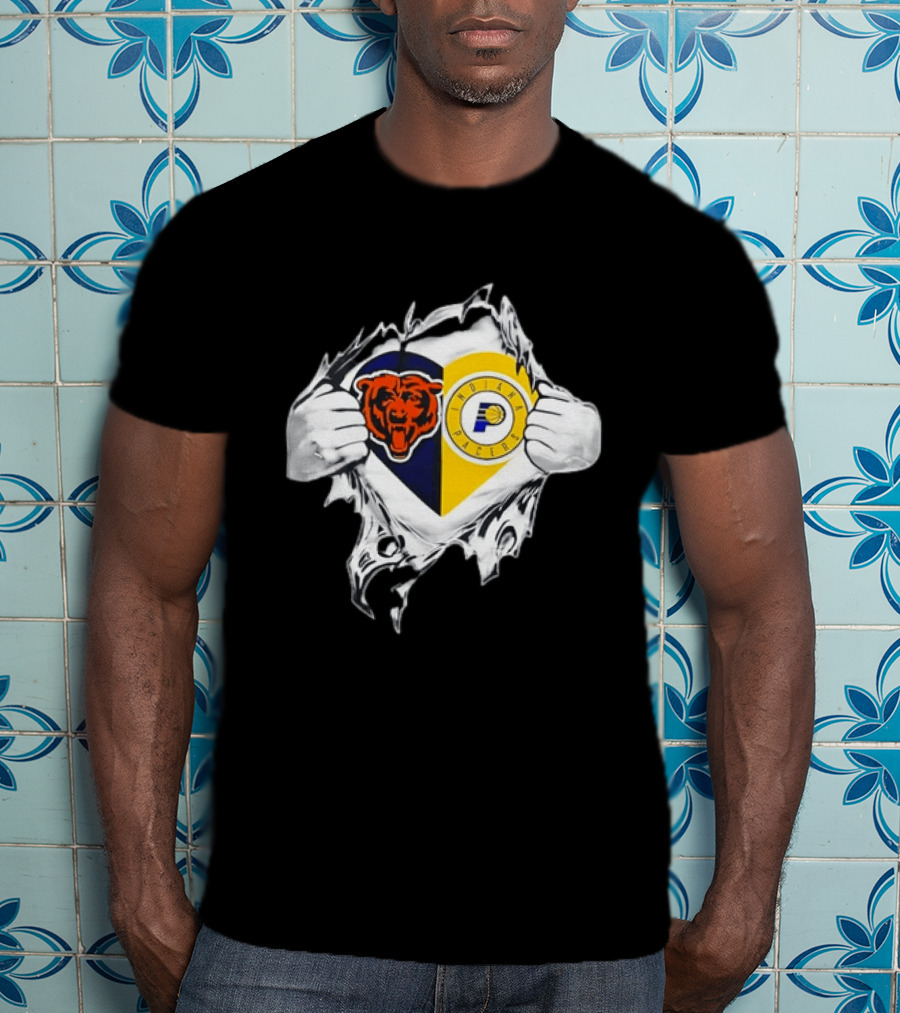 Heart Ripping Open Chicago Bears Indiana Pacers Fans Dual Team Loyalty T-Shirt