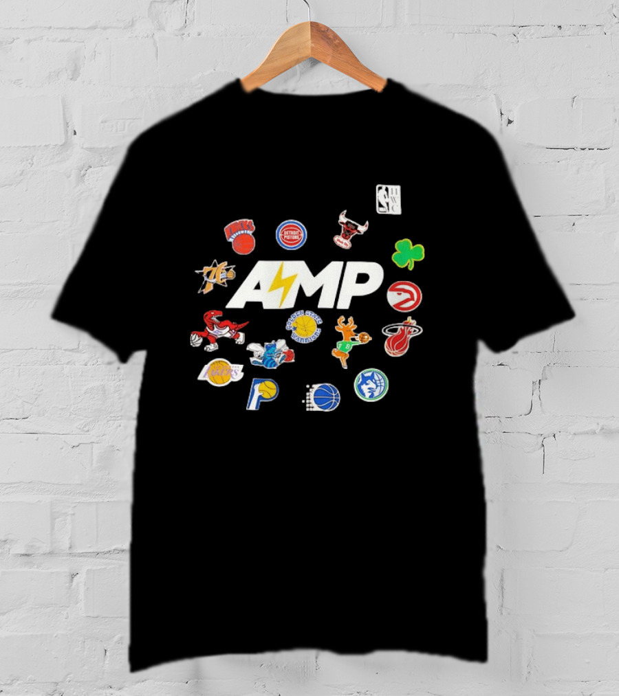 AMP Knicks Pistons Bulls 76ers Warriors Bucks Heat Lakers Hornets Pacers Raptors Mavericks Celtics Hawks T-Shirt