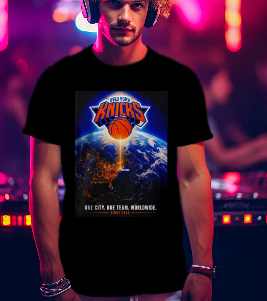 New York Knicks One City One Team Worldwide Since 1946 Earth Basketball T-Shirt