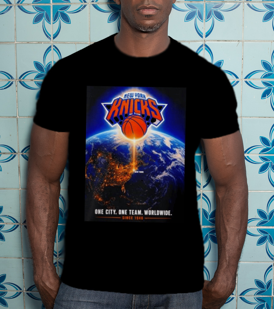 New York Knicks One City One Team Worldwide Since 1946 Earth Basketball T-Shirt