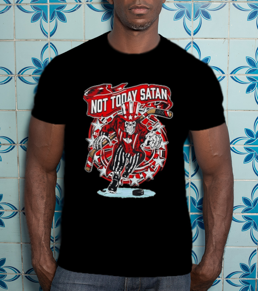 Not Today Satan Uncle Sam Skeleton Ice Hockey Player T-Shirt