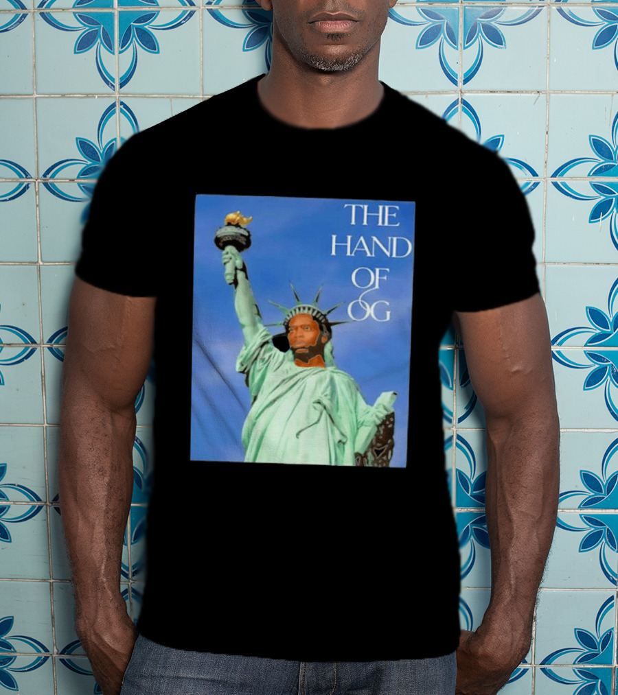 OG Anunoby New York Knicks The Hand Of OG Statue Liberty Fusion T-Shirt