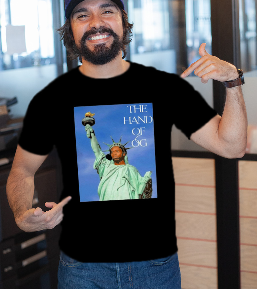 OG Anunoby New York Knicks The Hand Of OG Statue Liberty Fusion T-Shirt