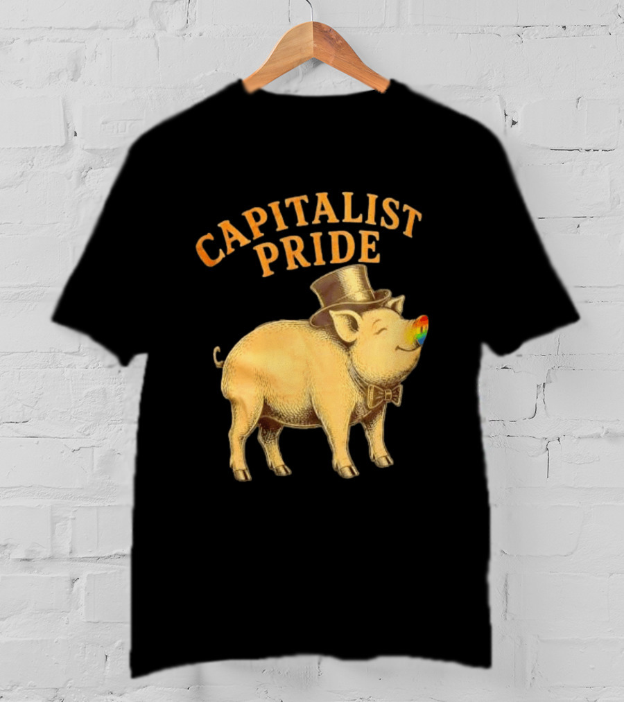 Capitalist Pride Pig With Rainbow Nose And Top Hat Bow Tie T-Shirt