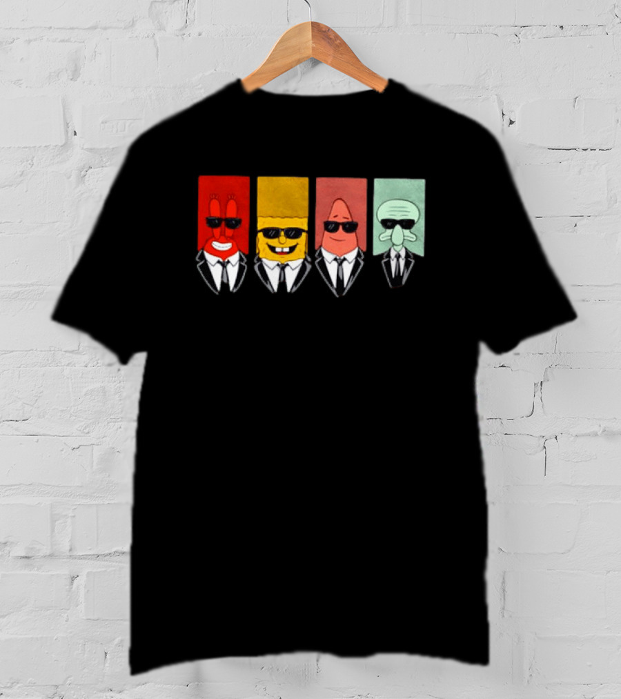 Reservoir Dogs Cartoon Black Suit Sunglasses SpongeBob T-Shirt