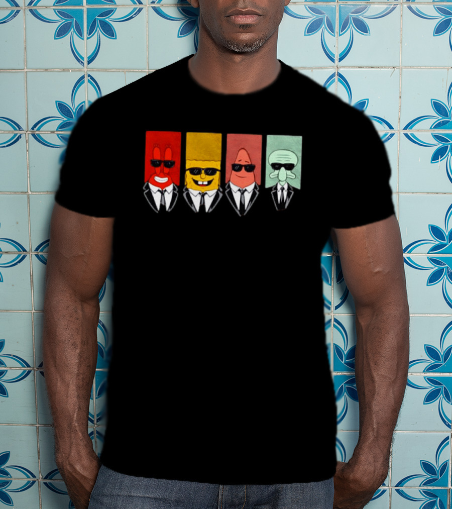 Reservoir Dogs Cartoon Black Suit Sunglasses SpongeBob T-Shirt