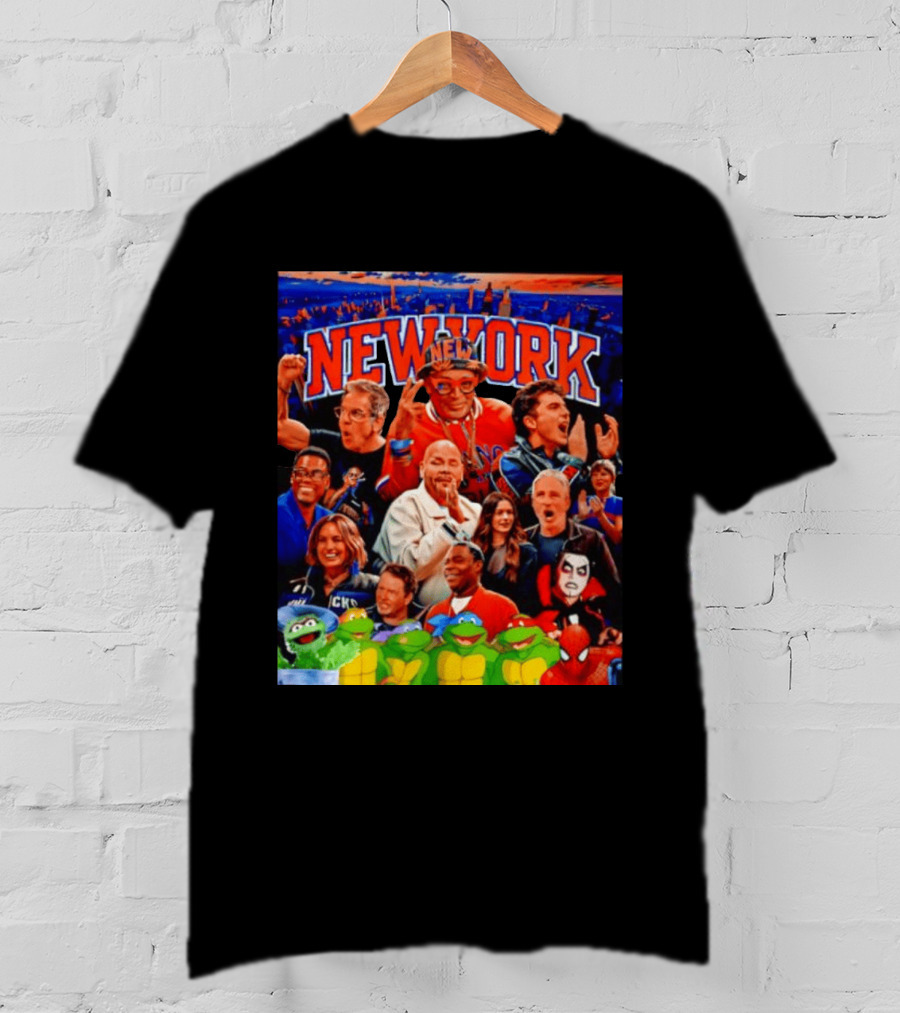 New York Knicks Fans Spike Lee Ben Stiller Timothee Chalamet Chris Rock Featuring Ninja Turtles And Spider Man T-Shirt