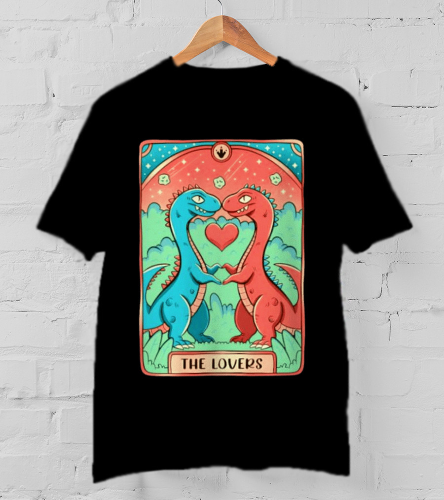 The Lovers Dinosaur Couple Tarot Card Romantic Prehistoric Valentine T-Shirt