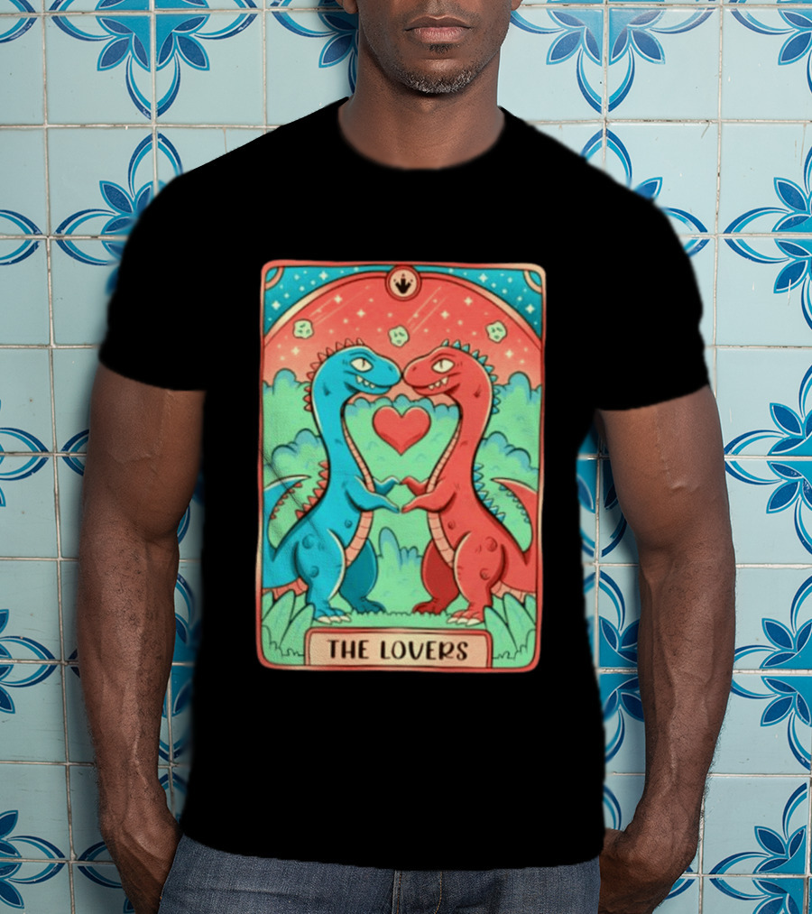 The Lovers Dinosaur Couple Tarot Card Romantic Prehistoric Valentine T-Shirt