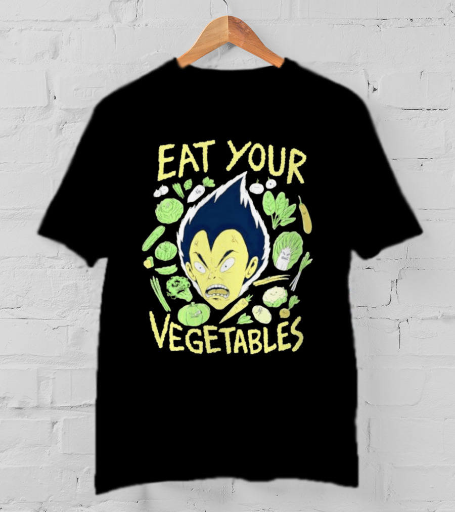 Vegeta Dragon Ball Z Eat Your Vegetables Anime Character Surrounded By Vegetables T-Shirt