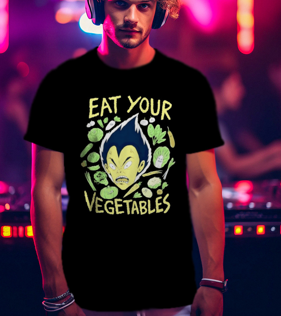 Vegeta Dragon Ball Z Eat Your Vegetables Anime Character Surrounded By Vegetables T-Shirt