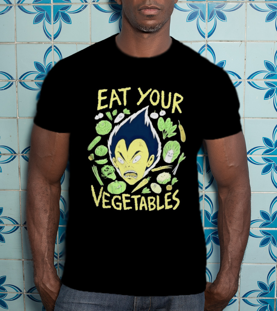 Vegeta Dragon Ball Z Eat Your Vegetables Anime Character Surrounded By Vegetables T-Shirt