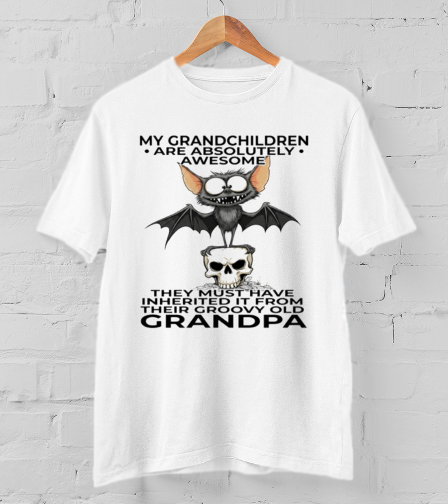 My Grandchildren Are Absolutely Awesome Bat And Skull Grandpa T-Shirt