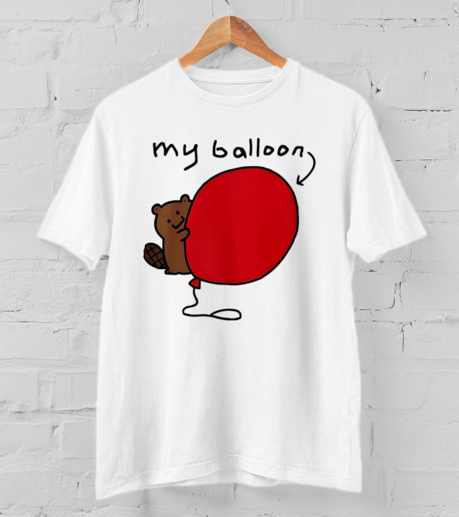 Beaver My Balloon Cartoon Animal Drawing T-Shirt