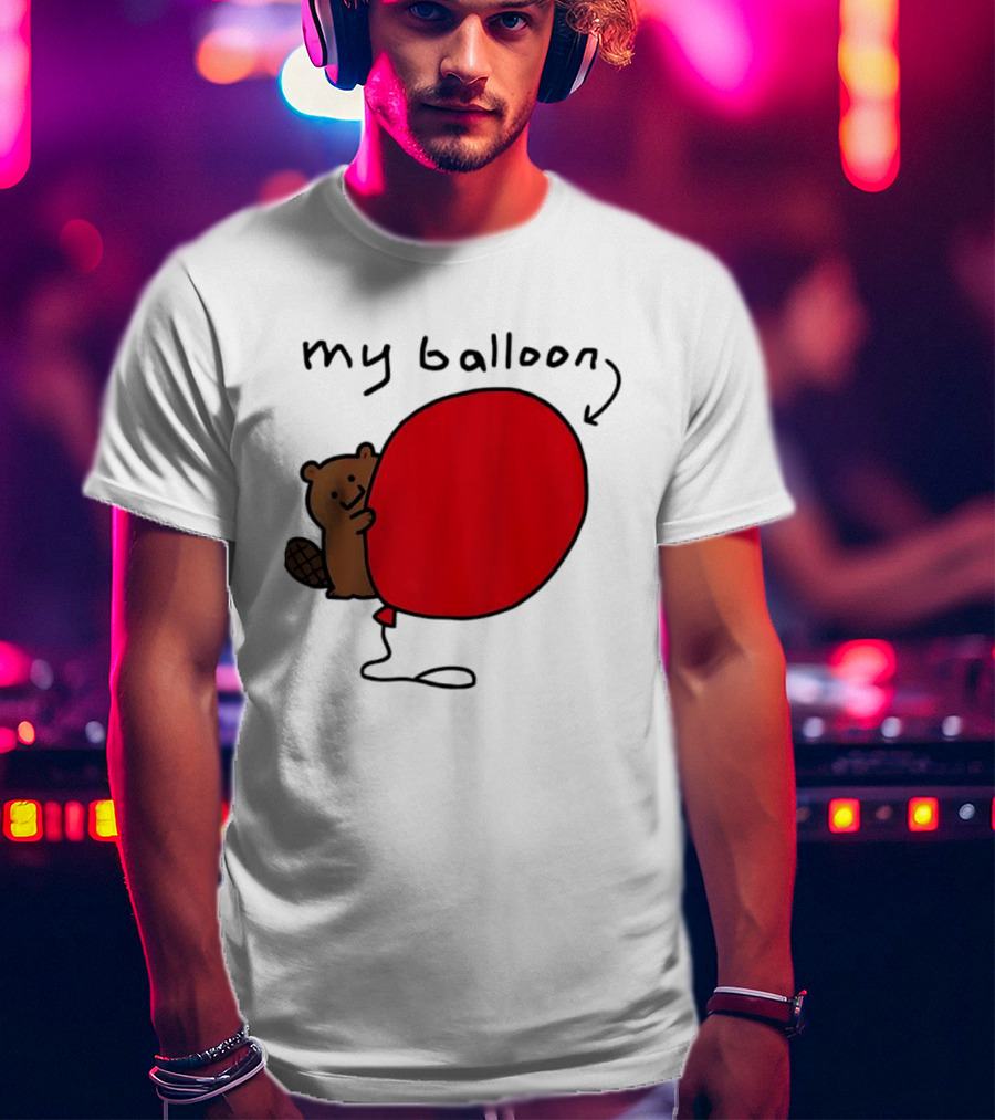 Beaver My Balloon Cartoon Animal Drawing T-Shirt