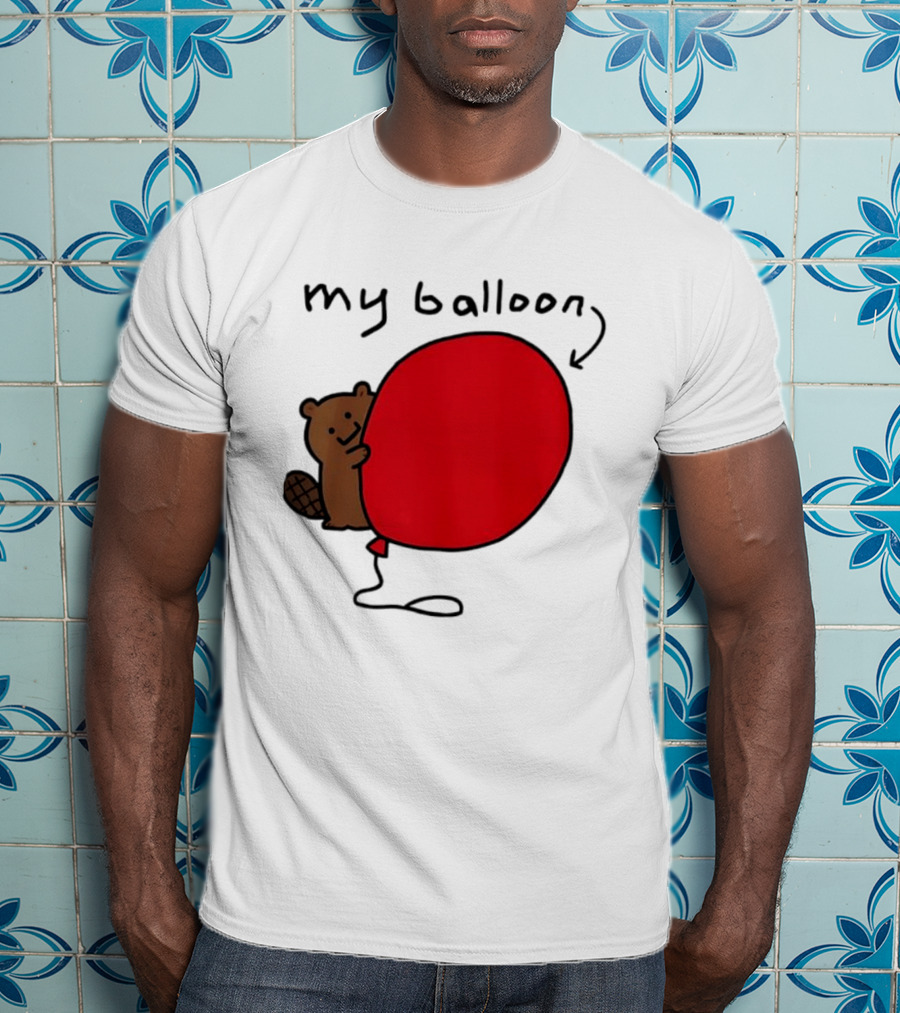 Beaver My Balloon Cartoon Animal Drawing T-Shirt