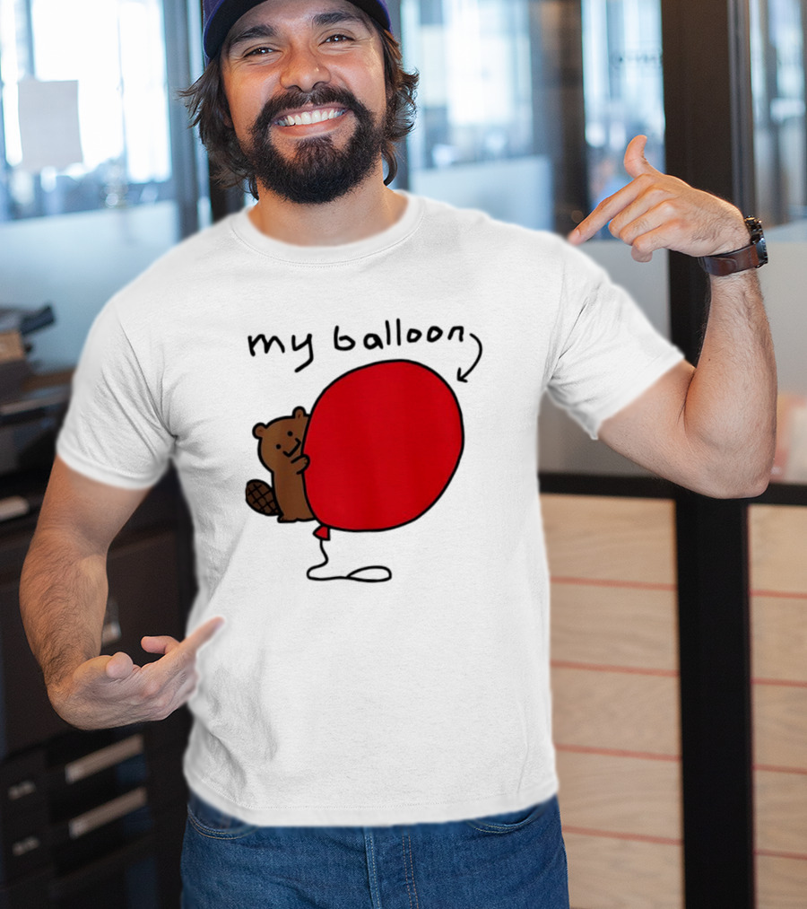 Beaver My Balloon Cartoon Animal Drawing T-Shirt