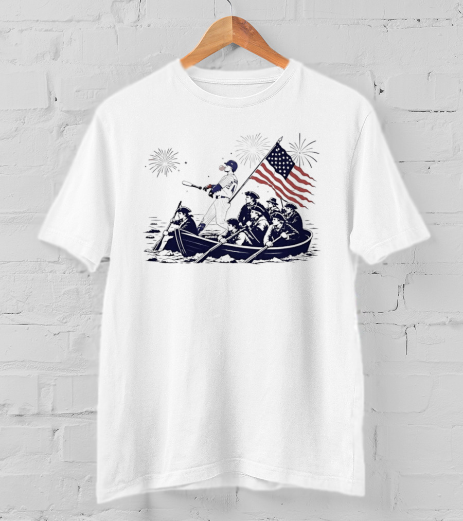 Chicago Cubs Patriotic Mascot With American Flag And Fireworks Scene T-Shirt