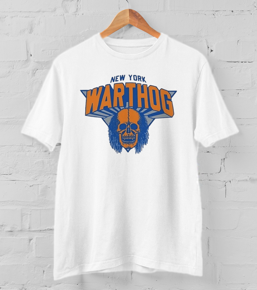 New York Warthog Skull Graphic Blue Orange T-Shirt