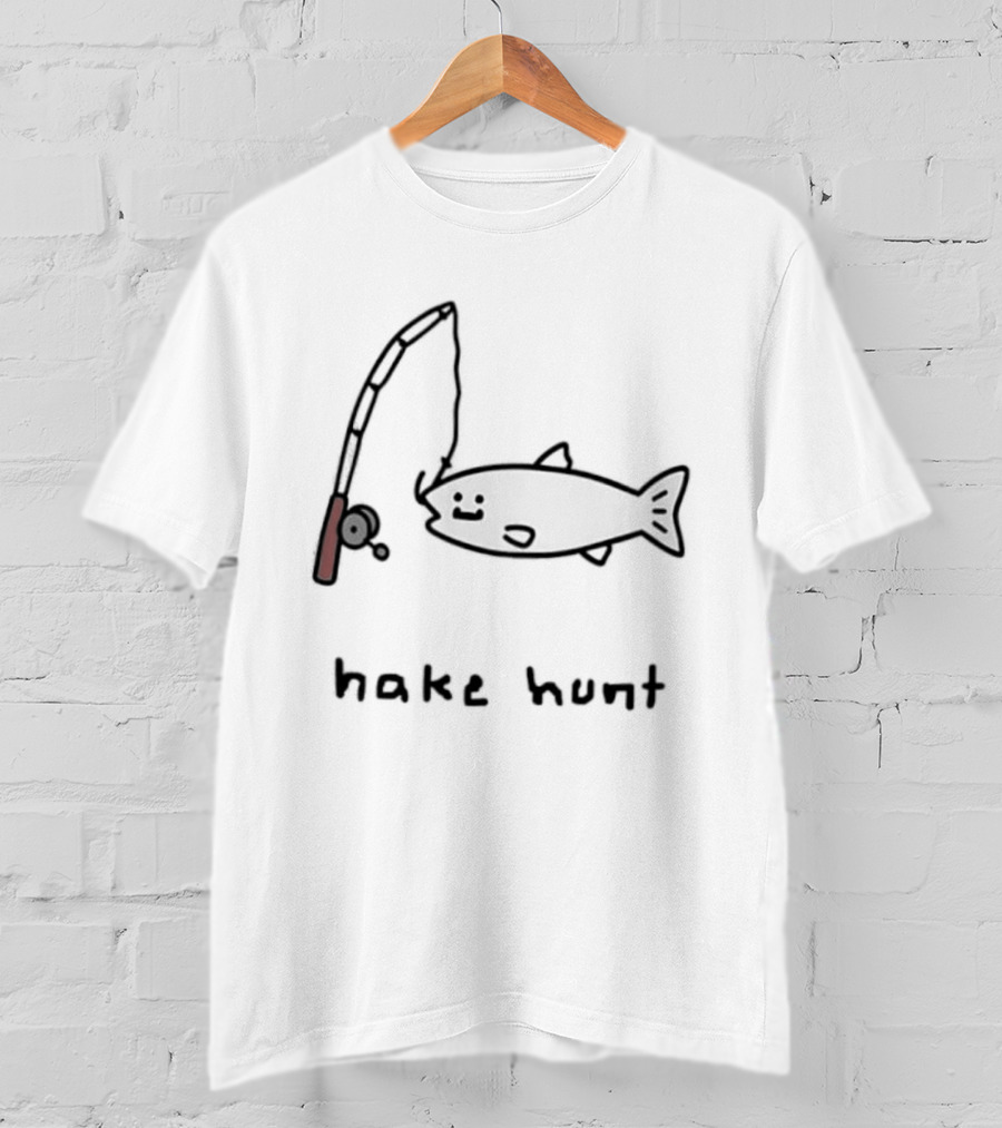Hake Hunt Fishing Doodle Drawing T-Shirt