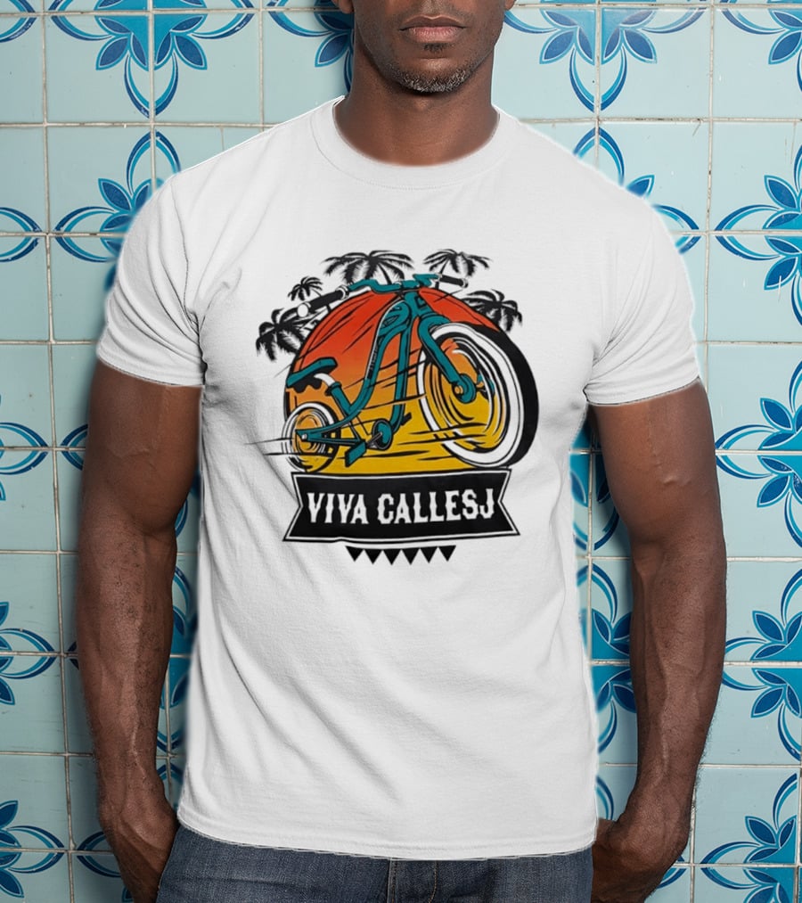 Viva CalleSJ San Jose Bike Tropical Palm Trees T-Shirt